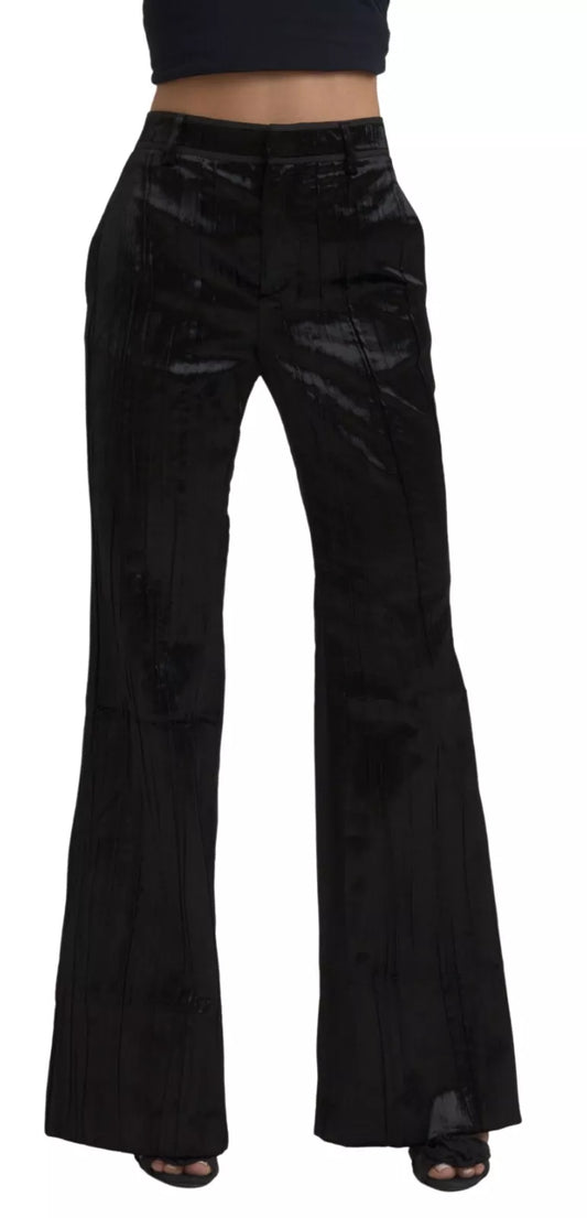 Pantalones de cintura alta con vuelo de viscosa negra