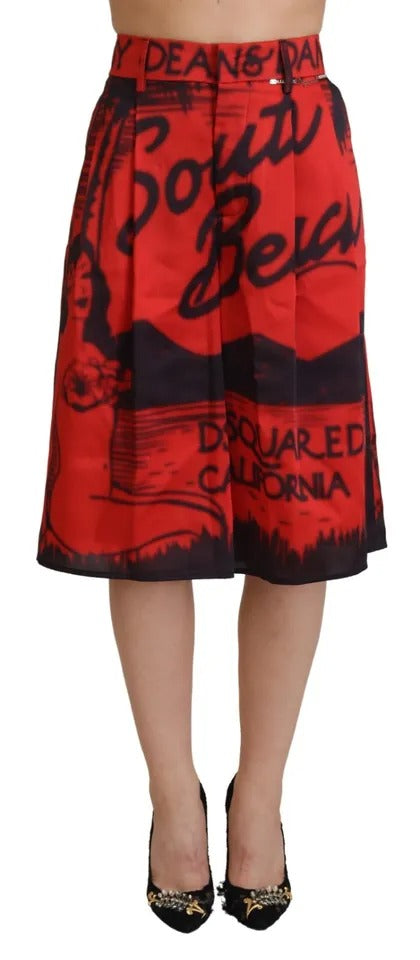 Pantalones cortos de cintura alta y pierna ancha con estampado rojo