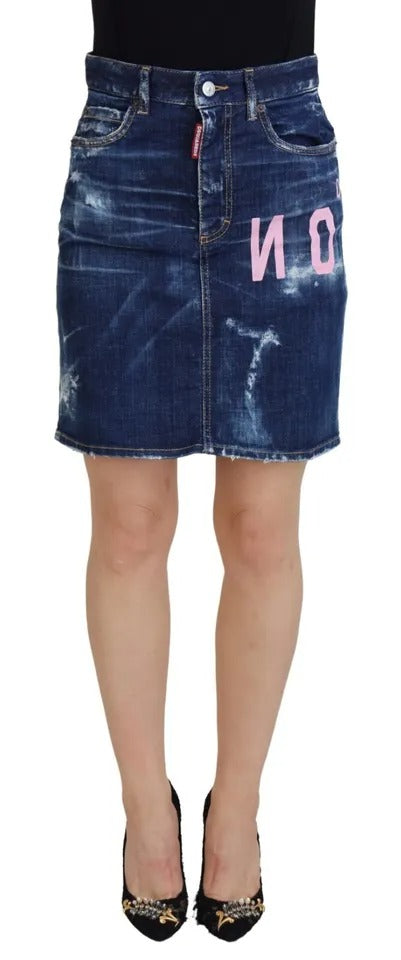 Minifalda vaquera Boston de talle alto con icono azul