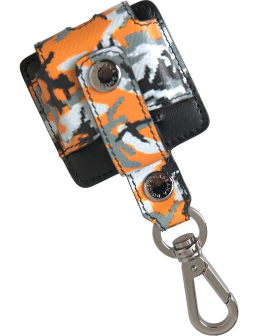 Estuche de cuero para Airpods con estampado de camuflaje multicolor