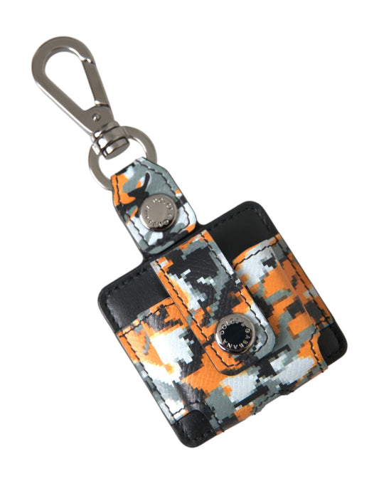 Estuche para Airpods de metal con logotipo de cuero y estampado de camuflaje multicolor
