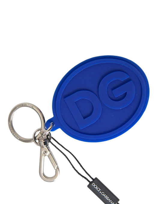 Llavero de metal de latón plateado con logotipo DG de goma azul