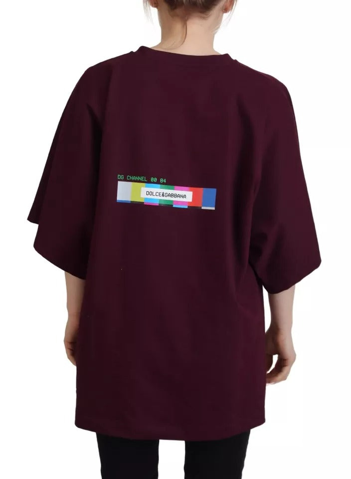 Camiseta de algodón con cuello redondo y estampado D&G en color burdeos
