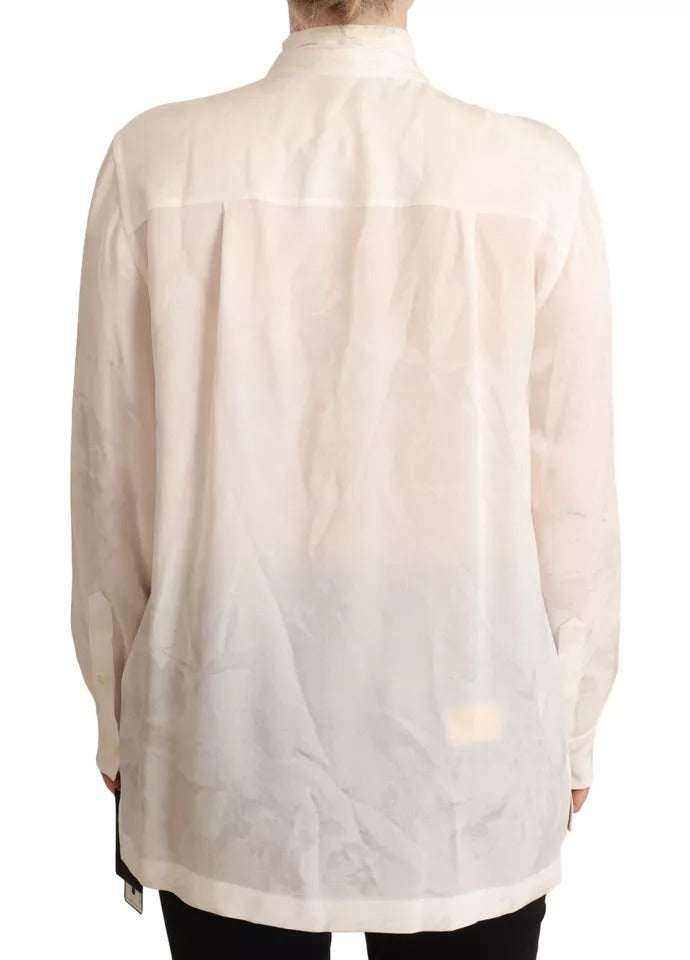 Weiße Bluse mit Ascot-Kragen, Hemd mit Seidenknöpfen