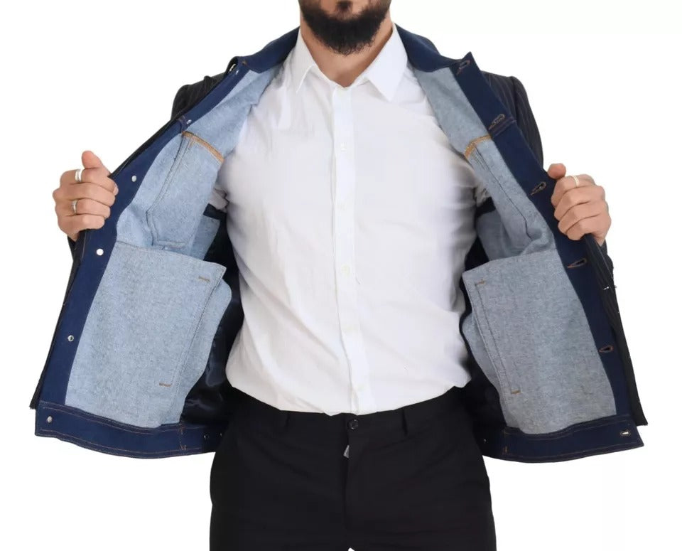 Blazer vaquero cruzado con rayas azules