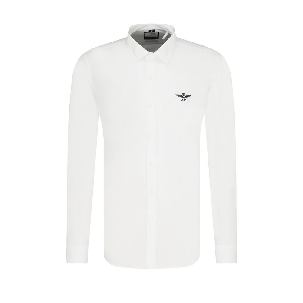 Camisa de algodón blanca de corte entallado con logotipo de águila