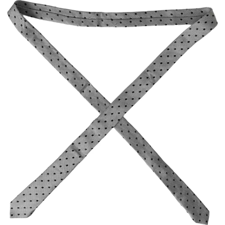 Verstellbare Krawatte aus schwarzer und weißer Fantasieseide mit Punkten