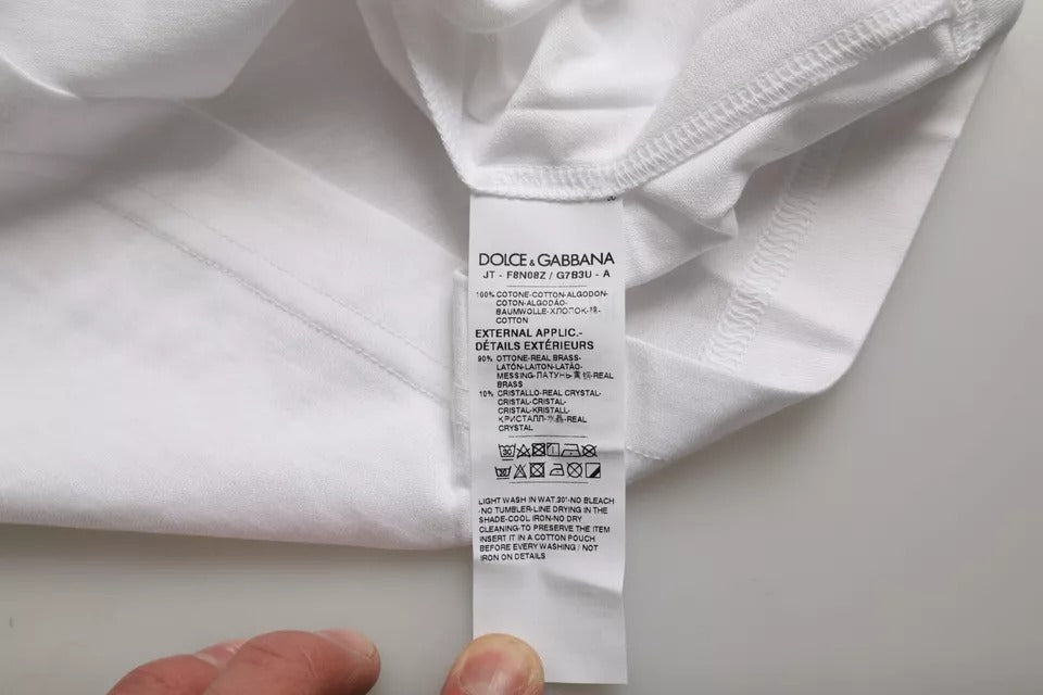 Weißes Kurzarm-T-Shirt aus Baumwolle mit Rundhalsausschnitt