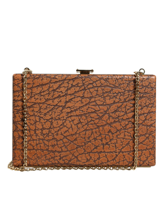 Bolso bandolera mini de cuero marrón con marco dorado