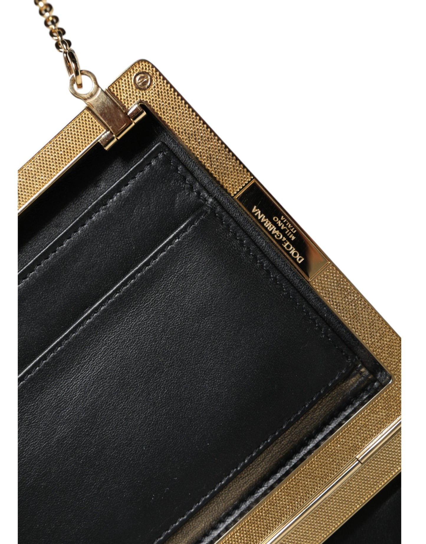 Braune Leder-Clutch mit Goldrahmen, kleine Umhängetasche