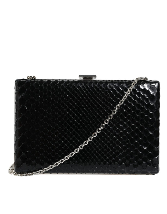 Bolso bandolera mini de cuero negro con marco plateado