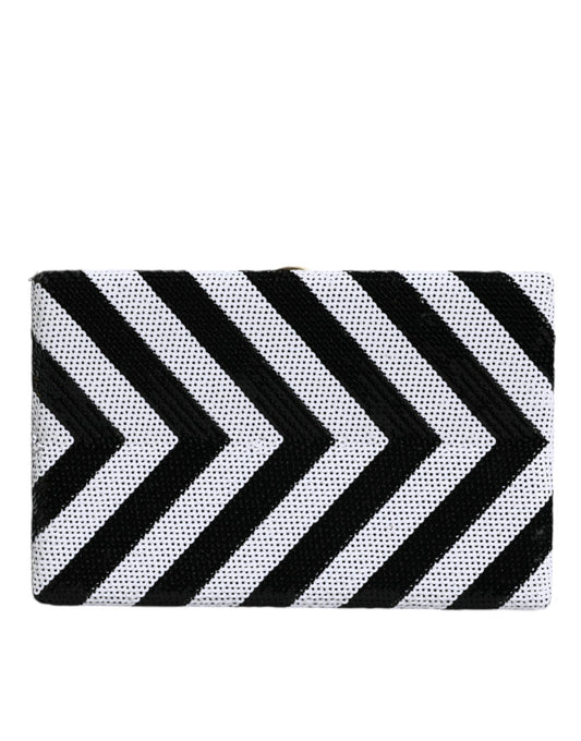 Bolso de mano tipo sobre con marco dorado, blanco y negro para fiestas de noche