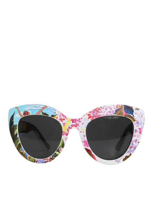 Gafas de sol pintadas a mano con flores y marco de latón y cristal de madera multicolor