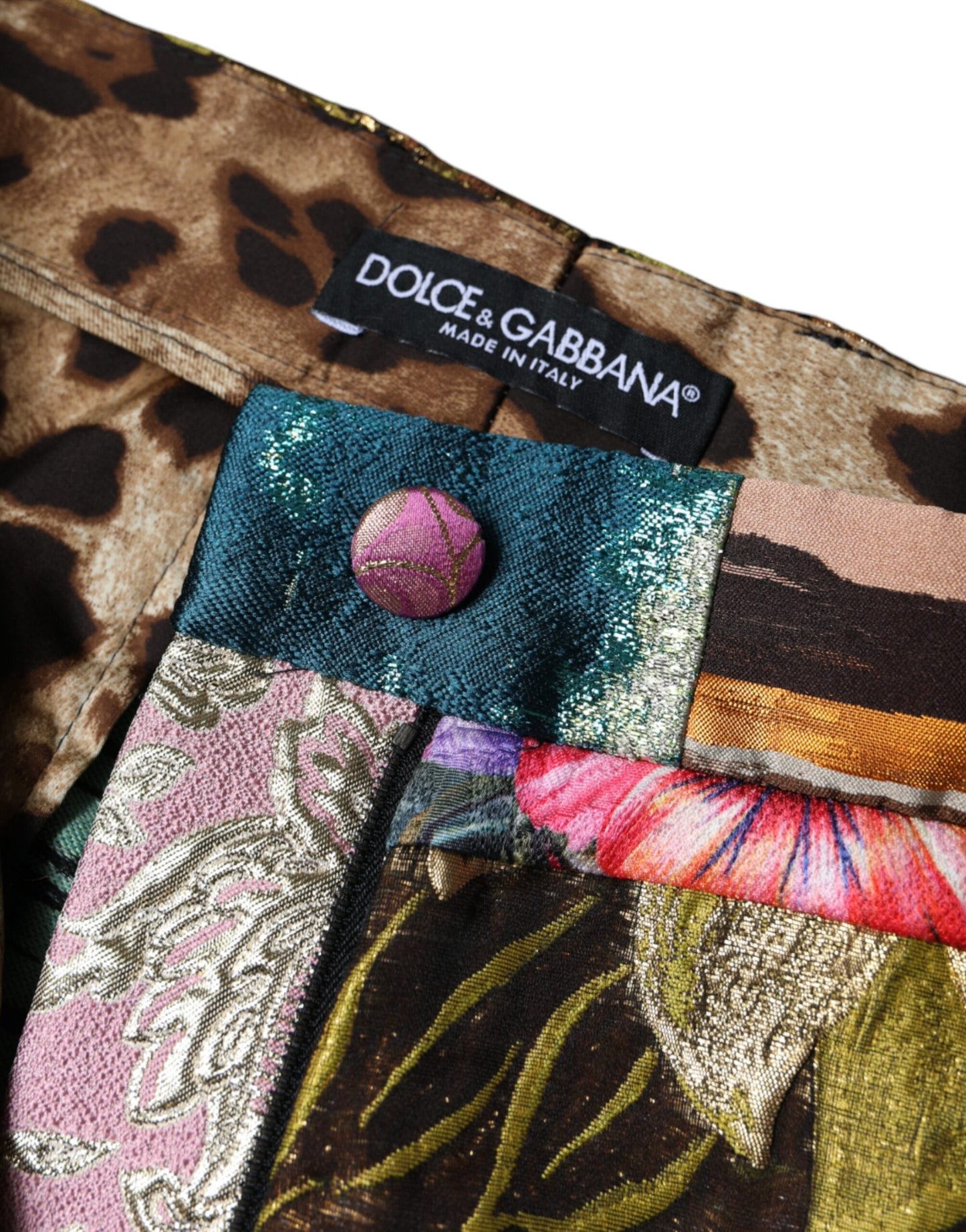 Mehrfarbige Jacquard-Hose mit hoher Taille und Patchwork