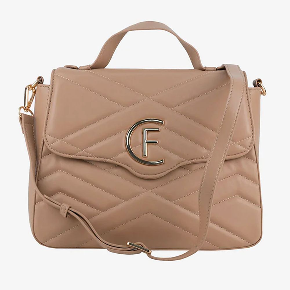 Bolso bandolera de piel sintética color beige