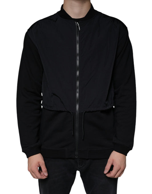 Schwarze Bomberjacke aus Baumwolle mit durchgehendem Reißverschluss und langen Ärmeln