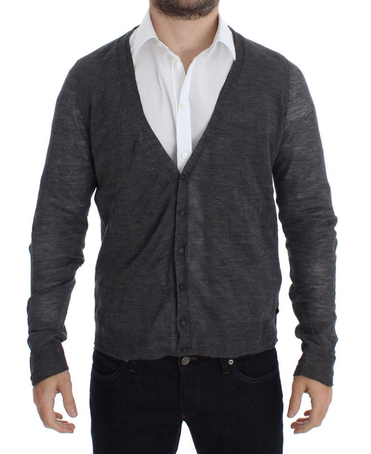 Eleganter grauer Cardigan-Pullover aus Wollmischung