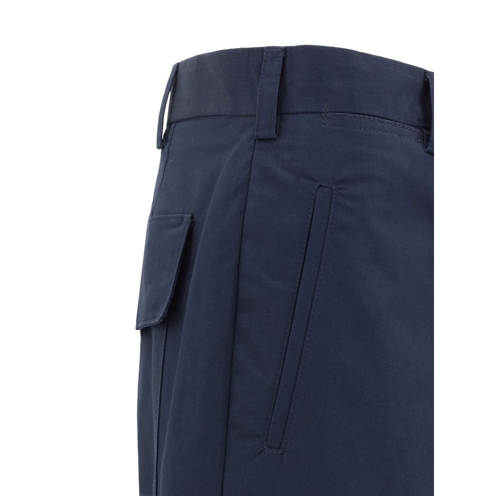 Blue Cotton Casual Pants