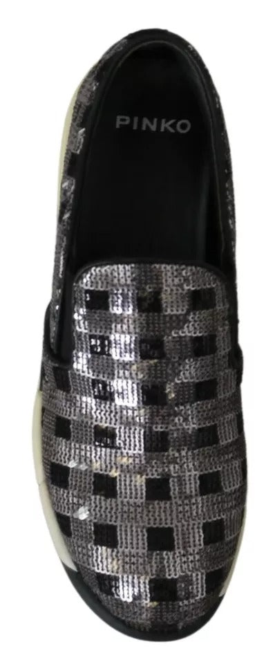 Silver Black Slip-on Sequence Design Sneakers Shoes