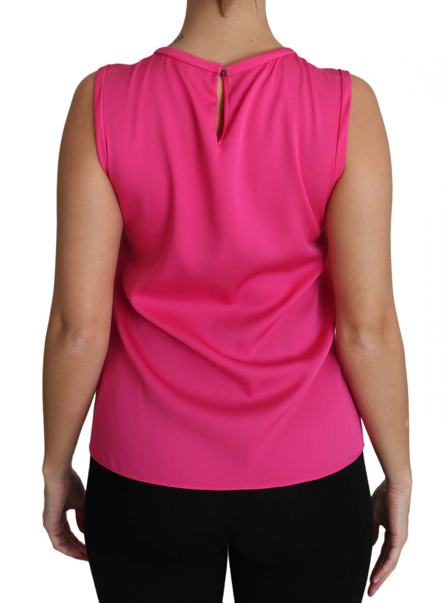 Elegante camiseta sin mangas familiar de seda rosa