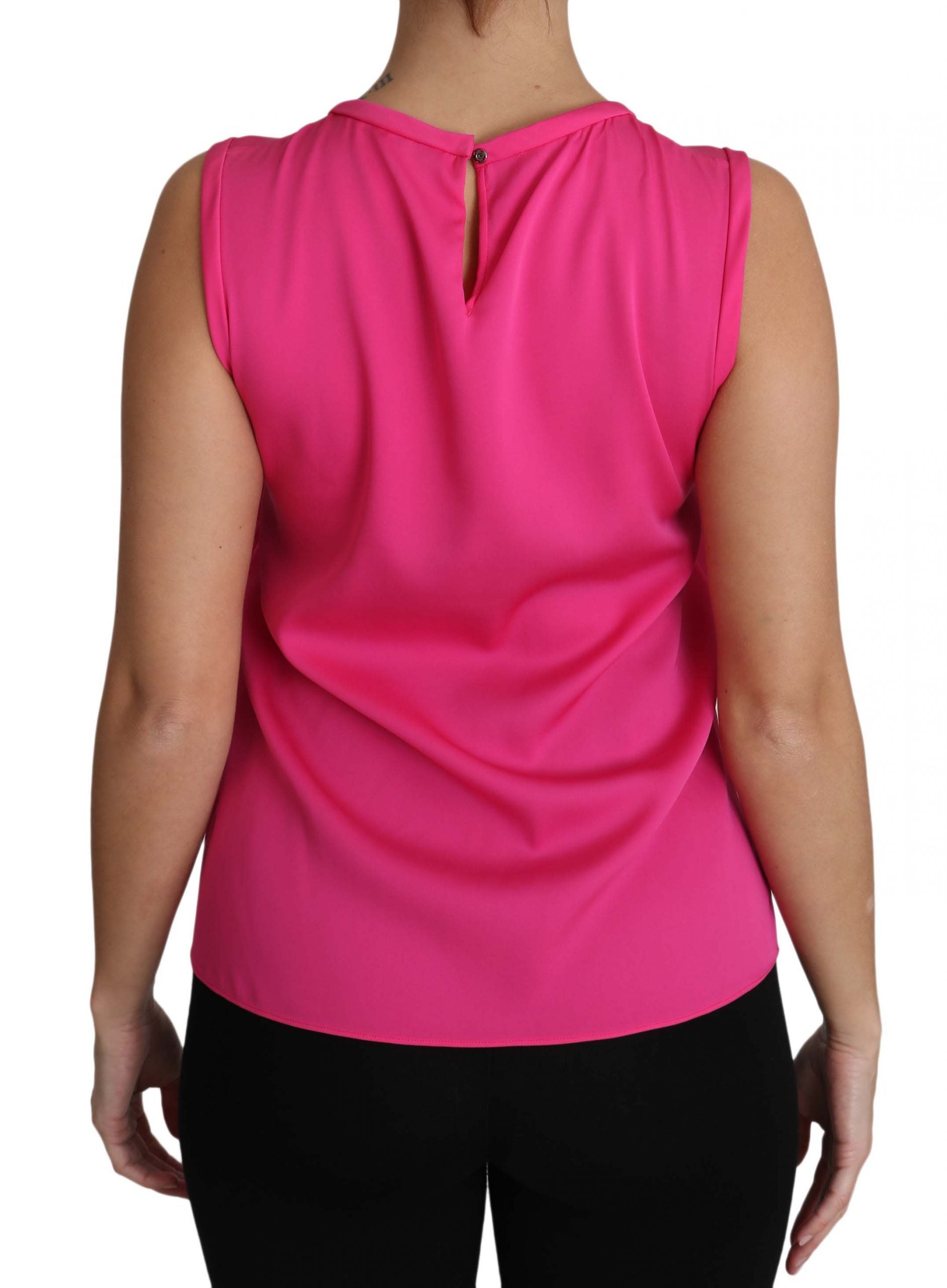 Elegante camiseta sin mangas familiar de seda rosa
