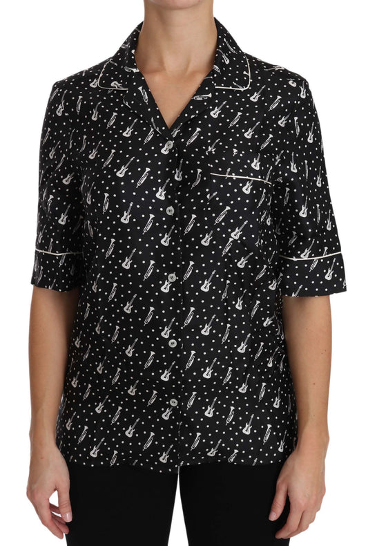 Polo con estampado de trompeta y guitarra de seda