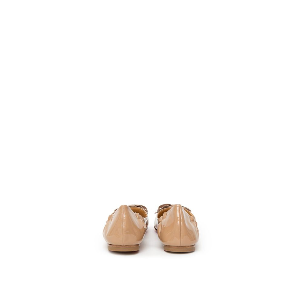 Beige Patent Leather Ballet Flats