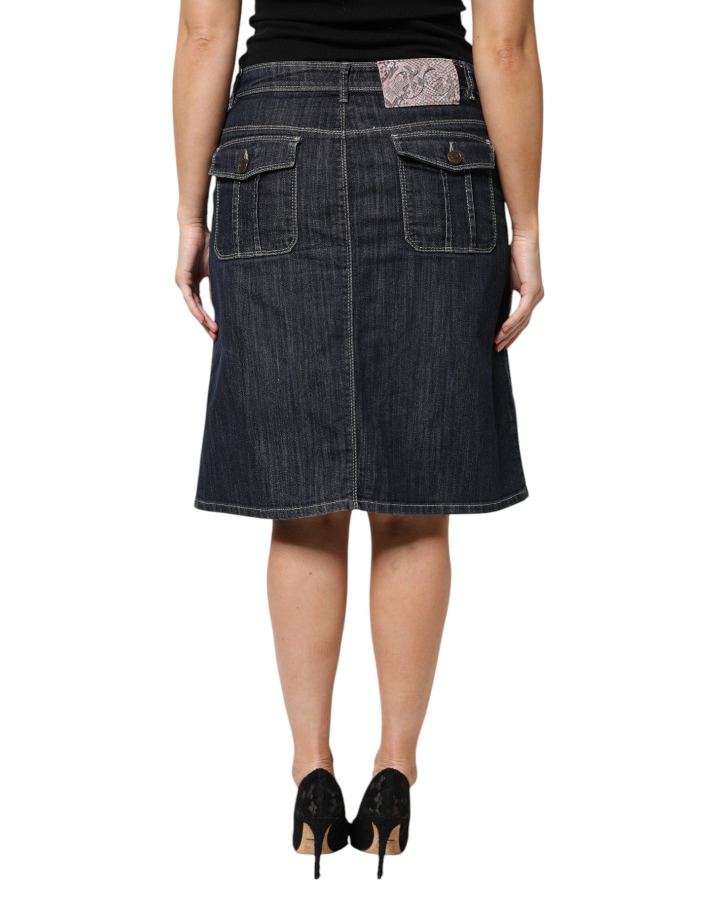 Black Cotton Blend Denim Top Skirt Casual Set