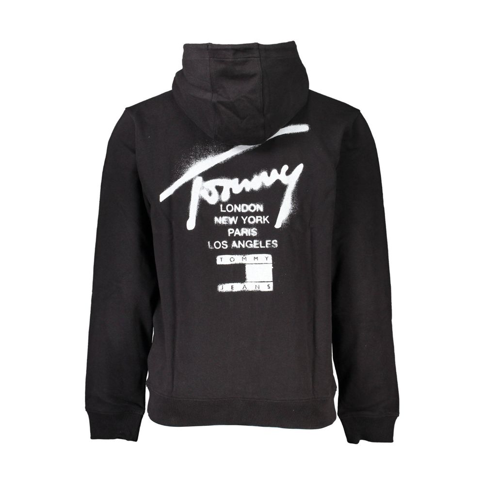 Black Cotton Men Sweater with Hood and Zip Pockets