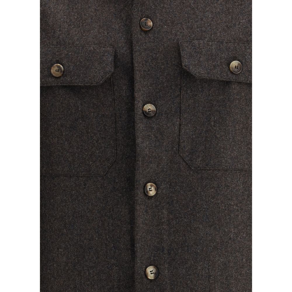 Brown Fleece Wool Pattern Shirt