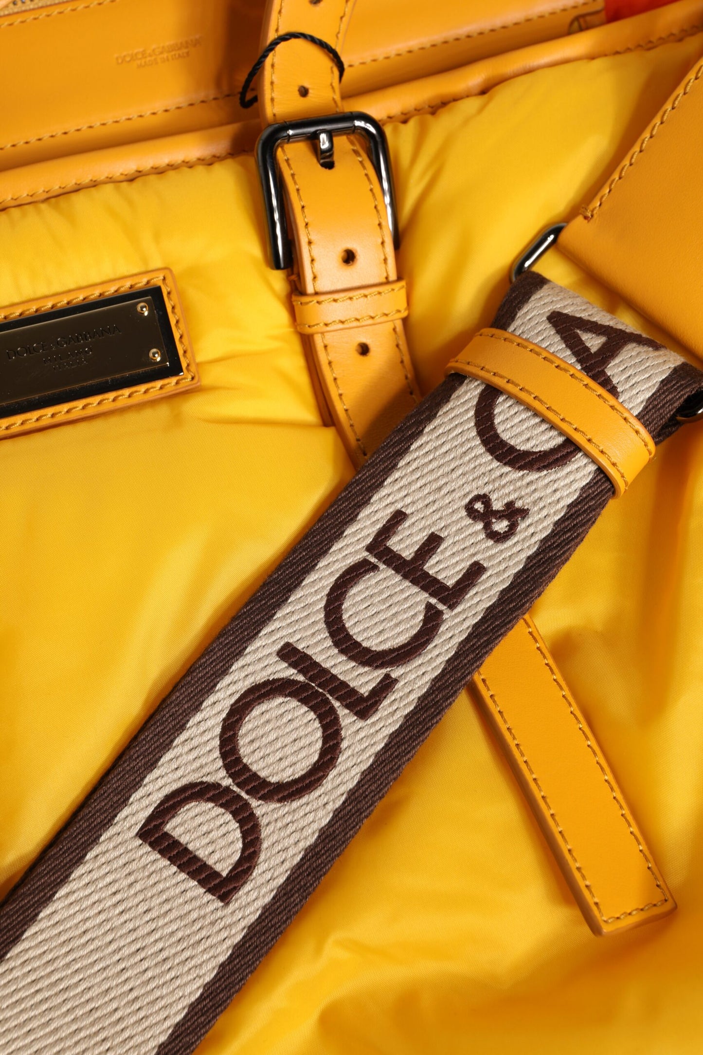 Yellow Orange Nylon Logo Plaque Hand Shoulder Tote Bag