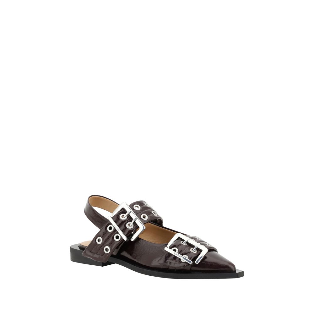 Brown Polyester Ballet Flats