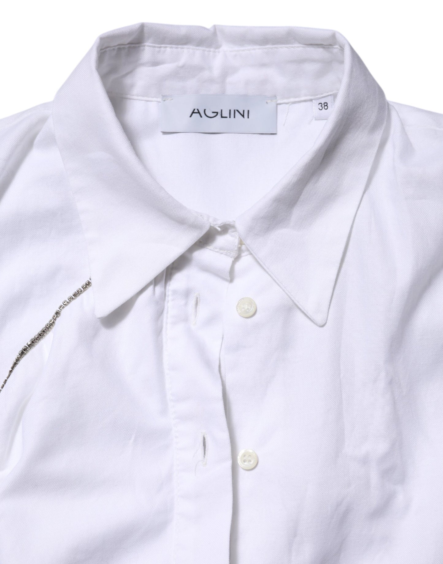 White Cotton Collared Long Sleeves Ruffle Top Shirt