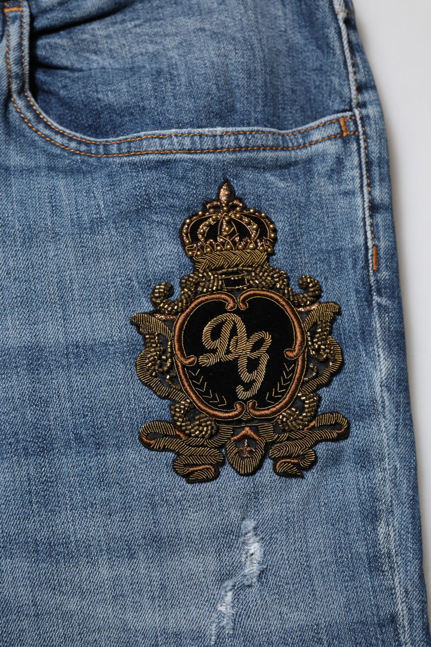 Blue Logo Embroidery Denim Jeans