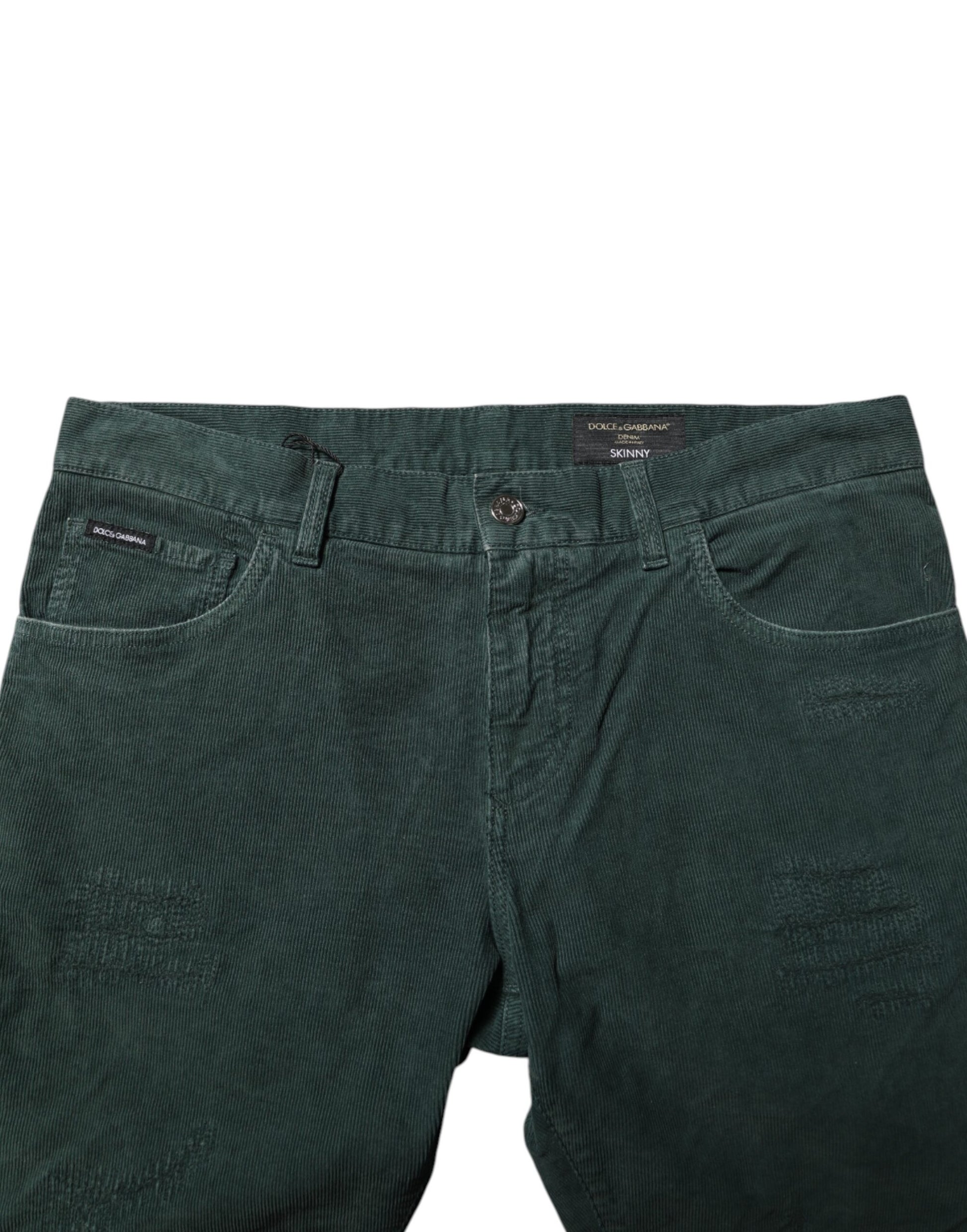 Green Cotton Corduroy Skinny Pants