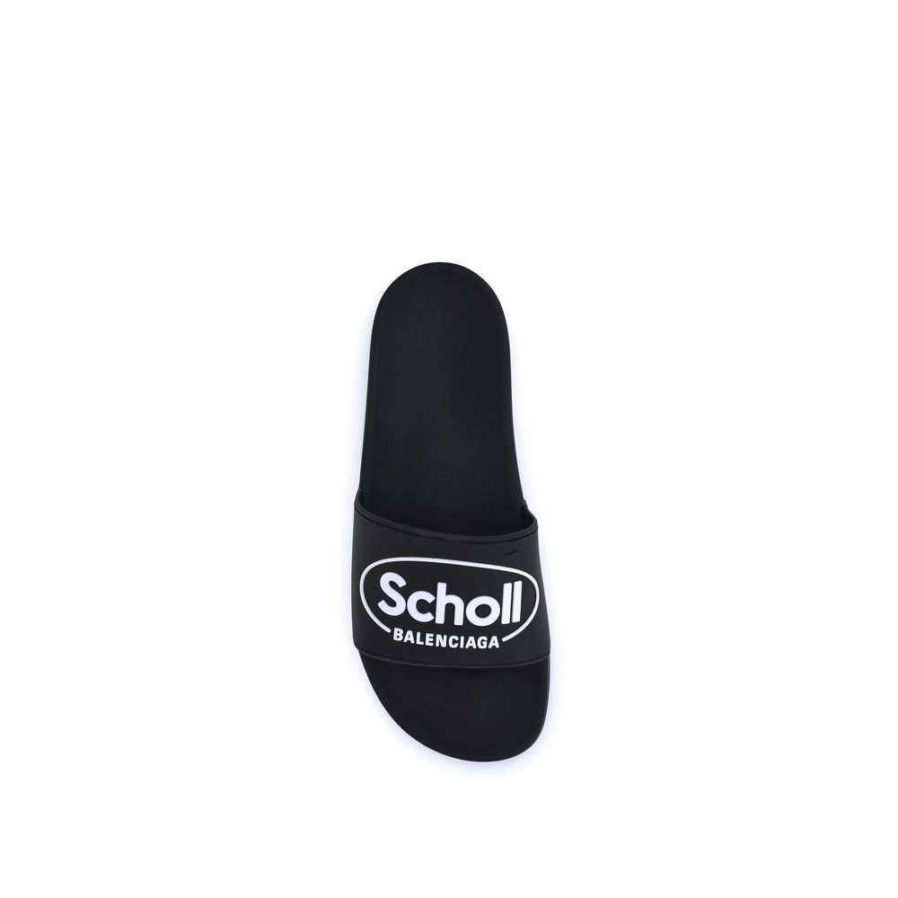 Black Rubber Flat Sandals