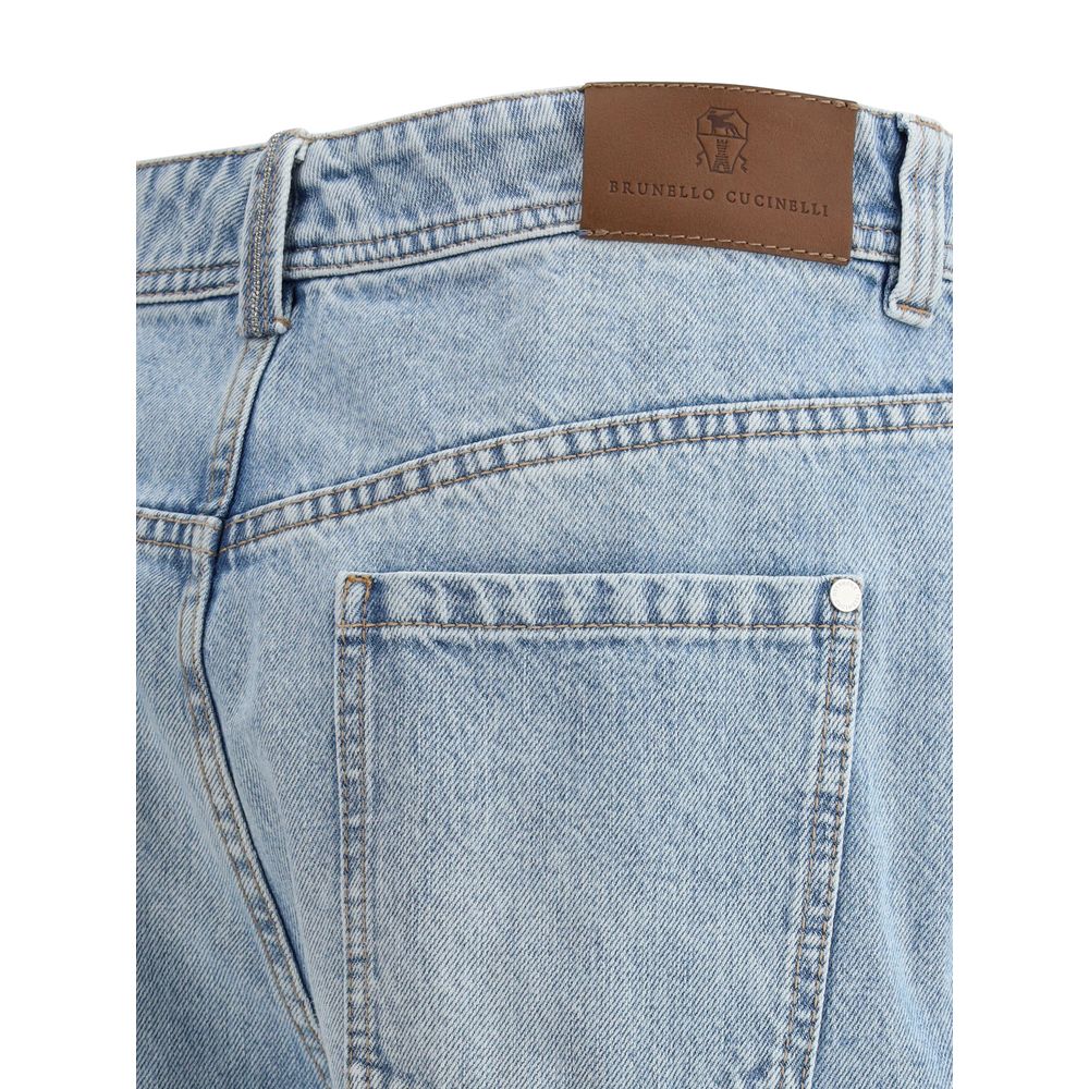 Light Blue Cotton Straight-Leg Jeans