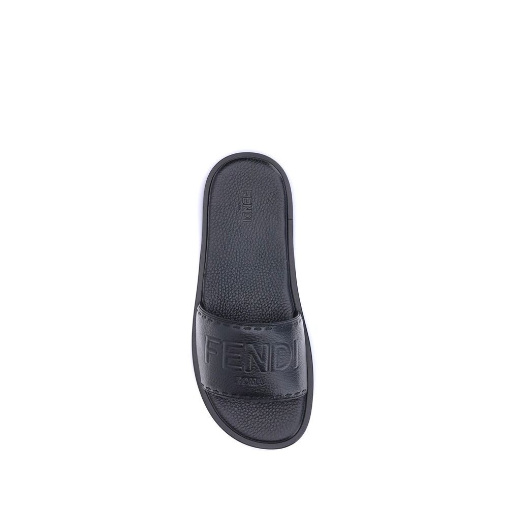 Black Calf Leather Bos Taurus Flat Sandals