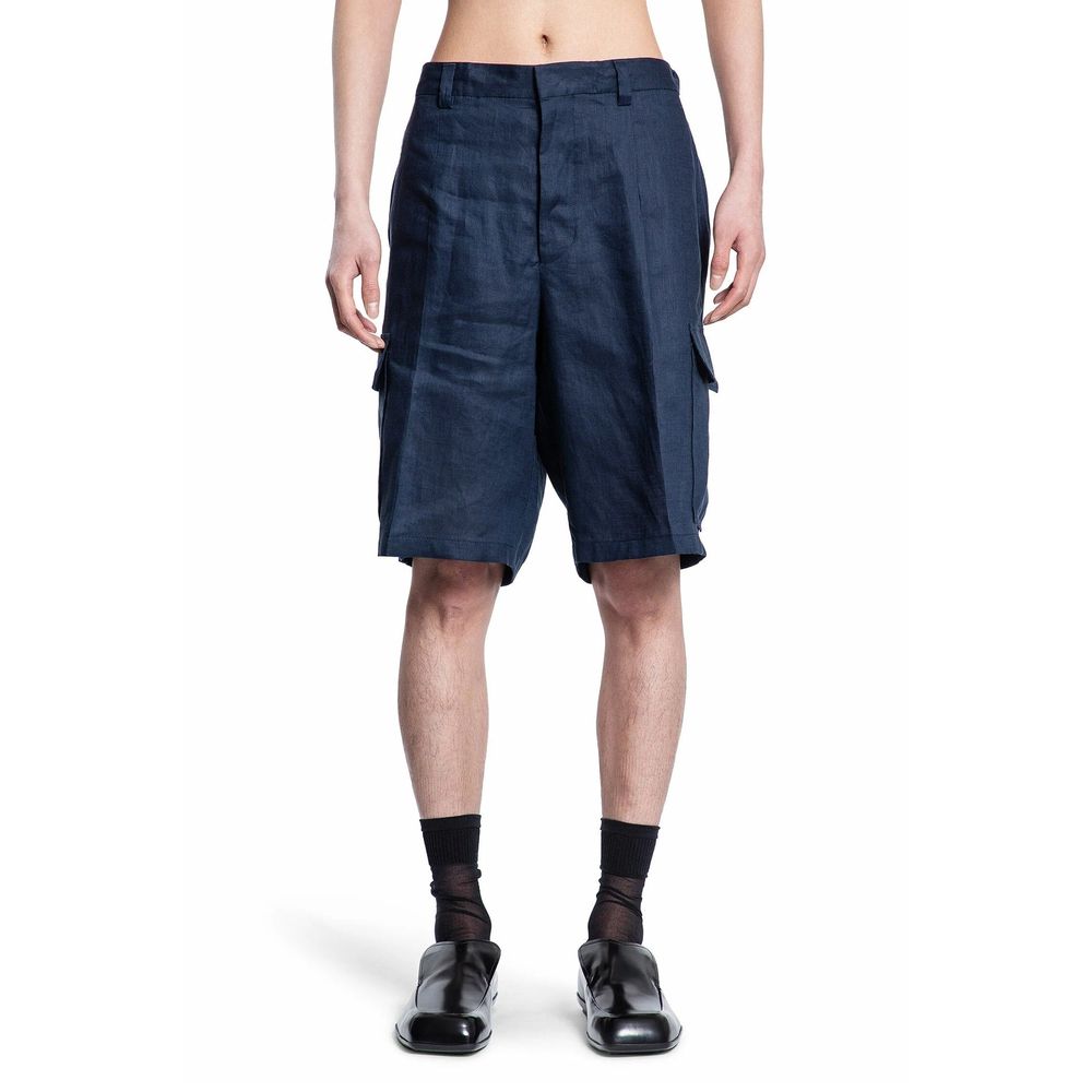 Blue Linen Bermuda Shorts
