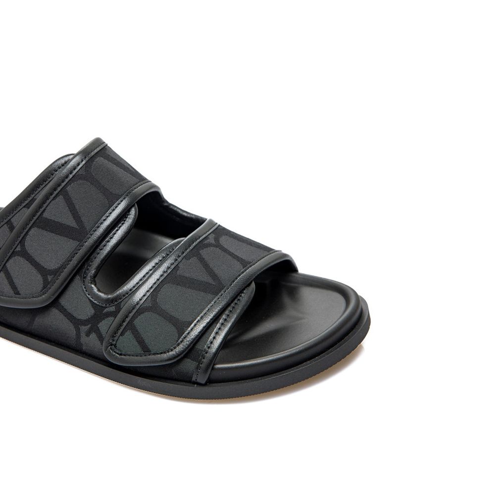 Black Fabric Flat Sandals