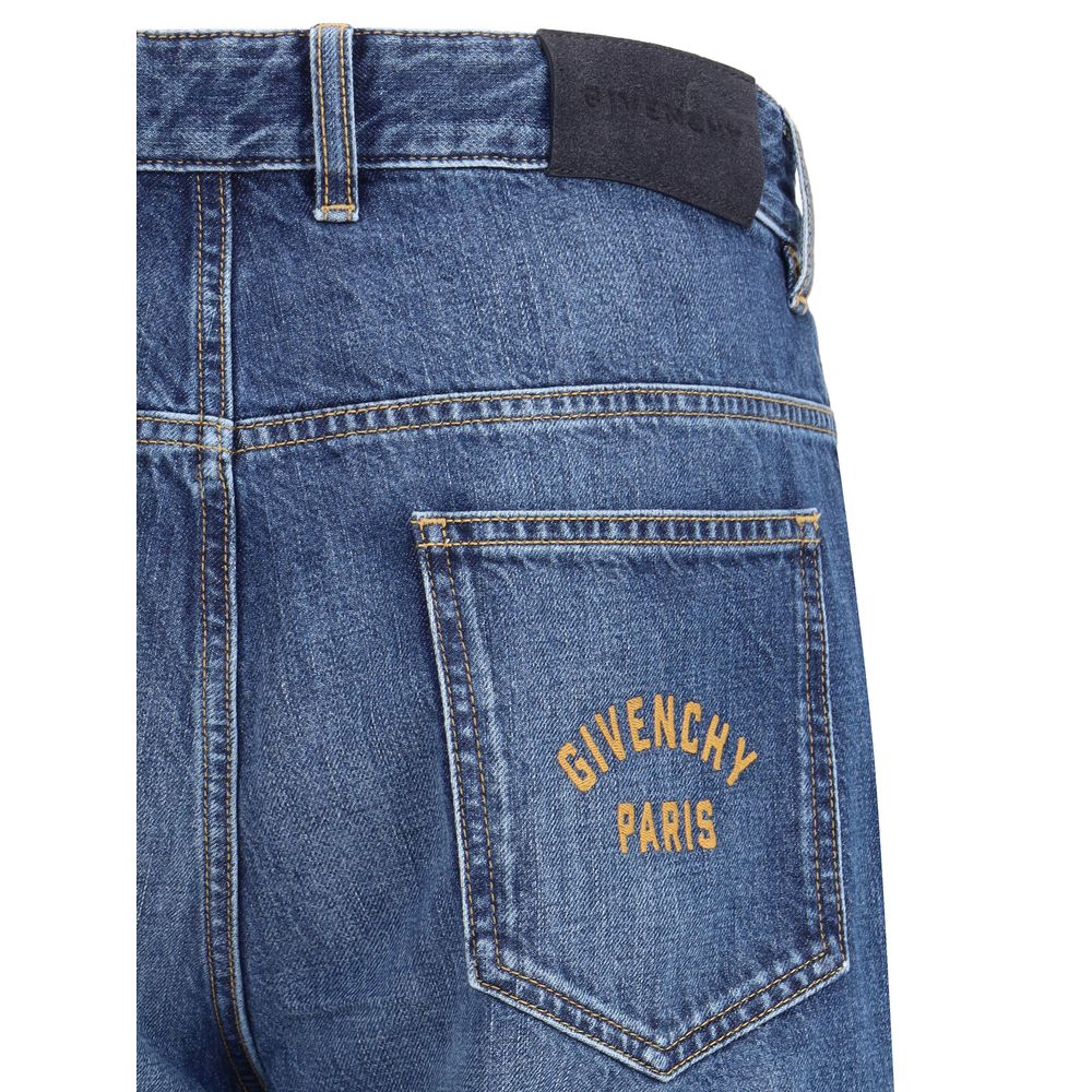 Blue Cotton Straight-Leg Jeans