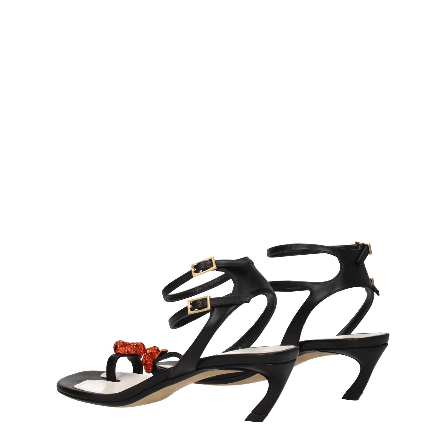 Black Leather Stiletto Heel Sandals