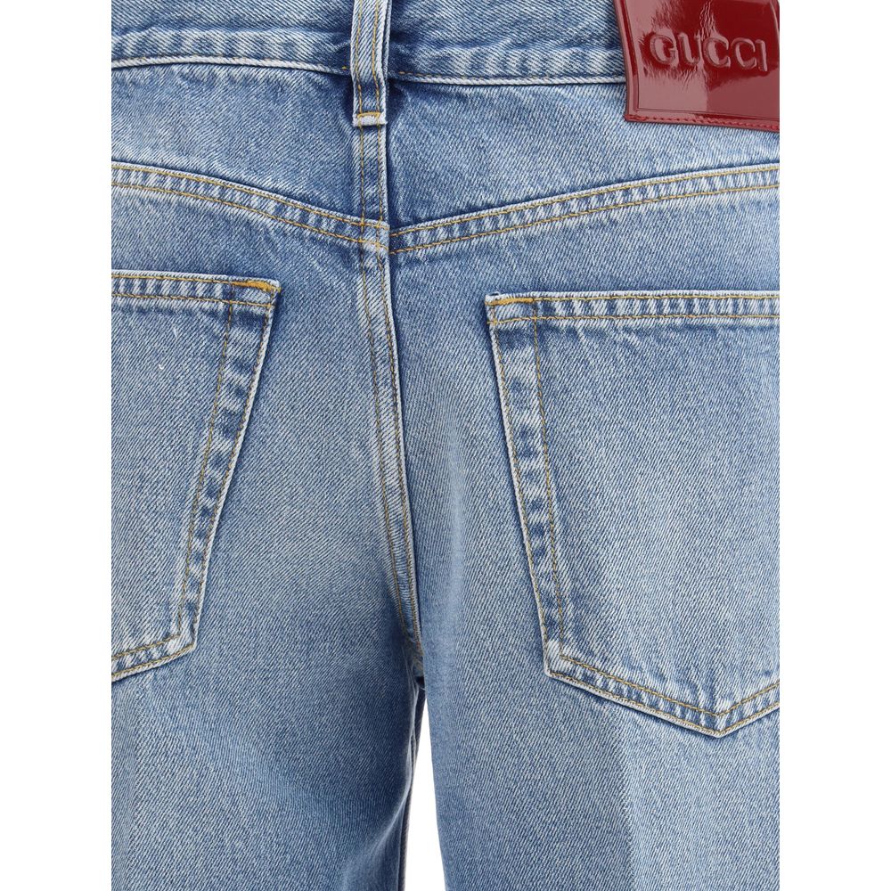 Light Blue Cotton Straight-Leg Jeans