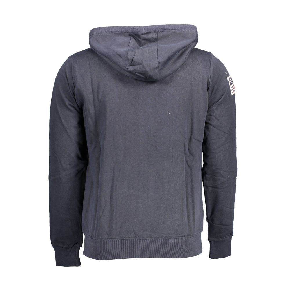 "Blue Cotton Men Sweater with Embroidered Zip and Pockets"