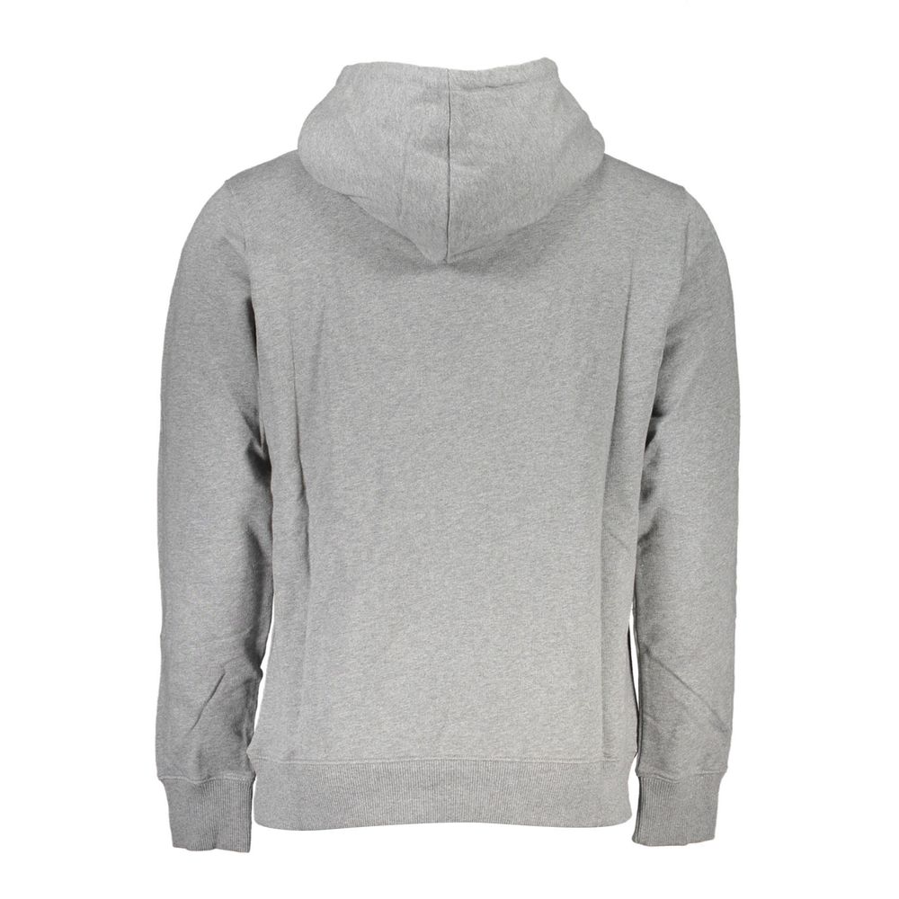 "Gray Cotton Men Sweater with Hood and Central Pocket"