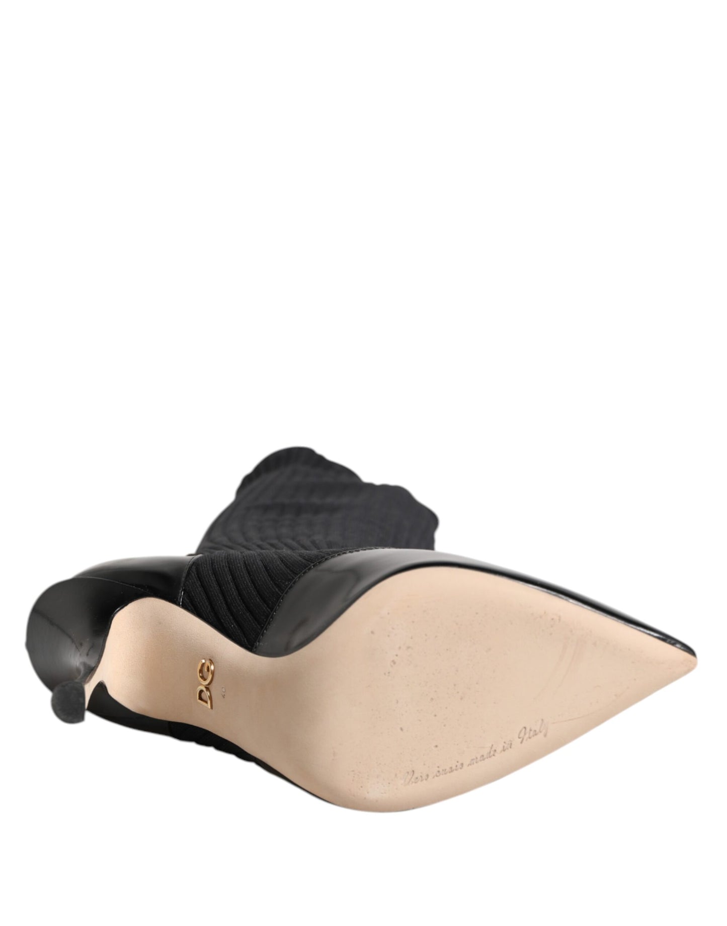 Black Leather Ribbed Knit Knee Boots Shoes