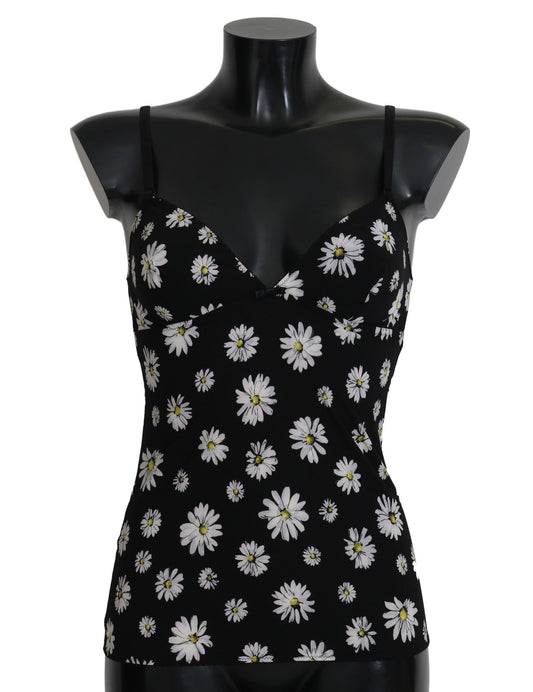 Elegantes schwarzes Chemise-Kleid aus floraler Gänseblümchenspitze
