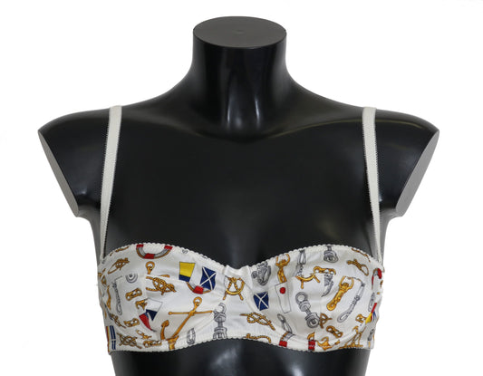 Eleganter weißer Stretch-BH mit Matrosen-Print