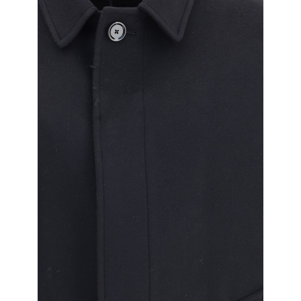 Black Fleece Wool Trench Coat