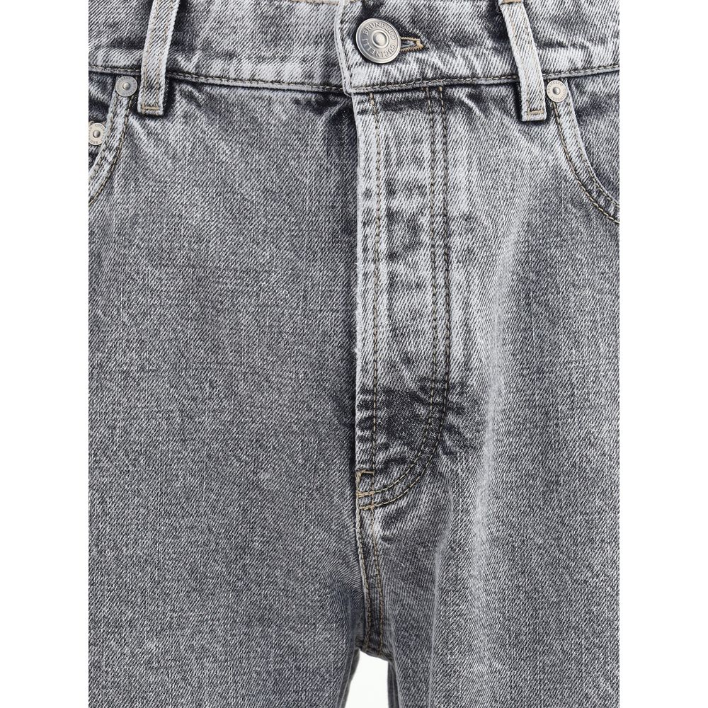 Gray Cotton Straight-Leg Jeans